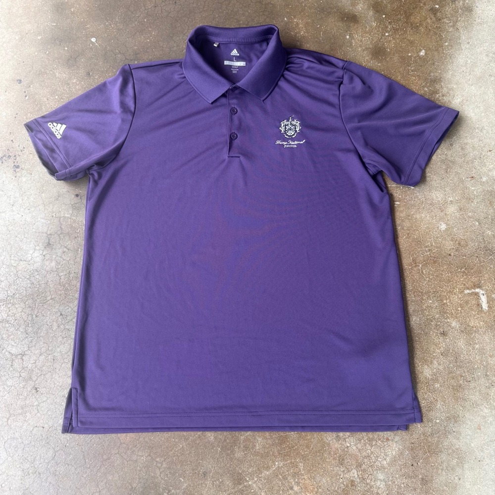 Adidas Golf Polo Mens Large Purple Excellent Trump National Jupiter Crest Logo